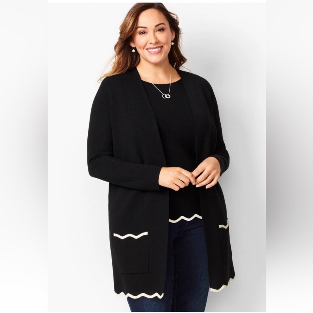 Talbots Petites Women’s Mp Open Front Scalloped Cardigan Sweater Classic Casual